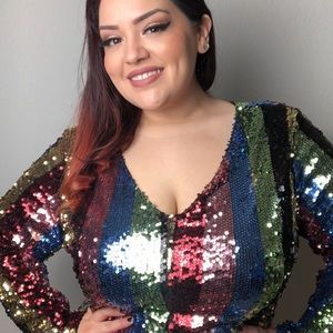 Rainbow Sequined Stripe Plus Size Dress